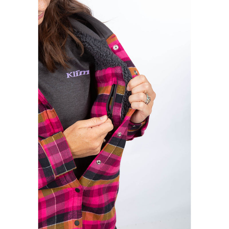 Klim Women's Big Sky Fleece Lined Flannel Hoody Punch Pink/Asphalt