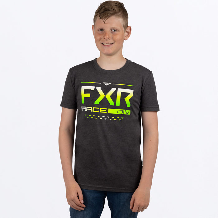 FXR Youth Race Division Tee Char Heather/Glow Stick