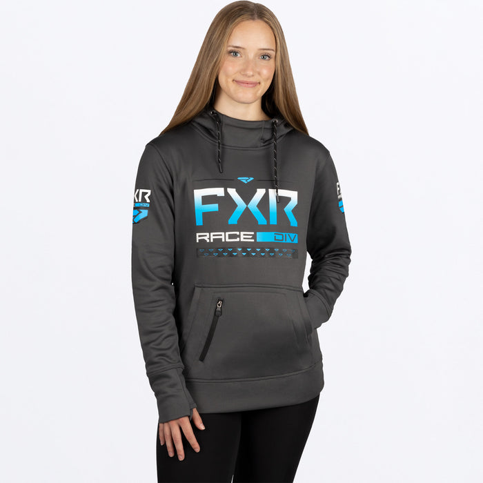 FXR Women's Race Division Tech Pullover Fleece Charcoal/Sky Blue