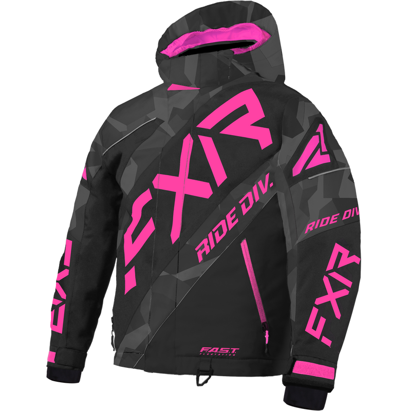 FXR CX Youth Jacket Char Camo/Black/Electric Pink